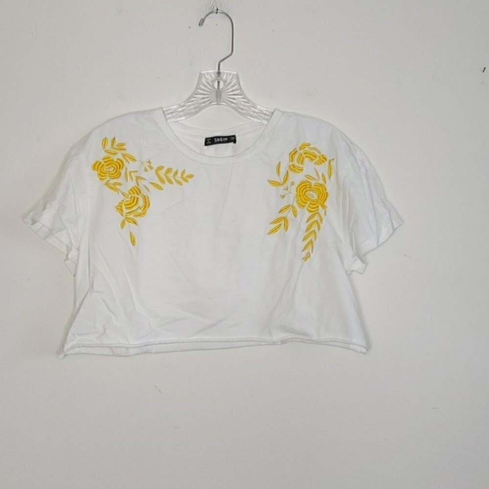 Shein Crop Top with Embroidered Gold Flowers